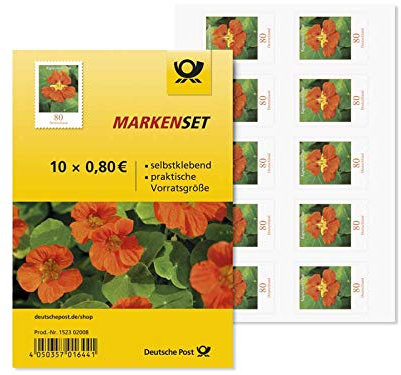 Deutsche Post - Kapuzinerkresse, Briefmarke zu 0,80, 10er-Set, selbstklebend, Vinyl, Floral, Sticker