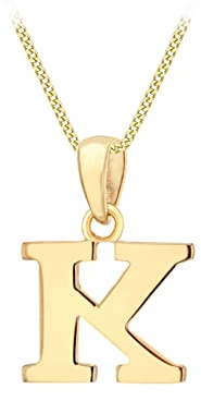 CARISSIMA Damen-Halskette'K' Buchstaben-Anhänger schlicht Gelbgold 9kt 11,6x16mm an Flachpanzerkette Gelbgold 9kt 25 diamantiert verstellbar 41-46cm
