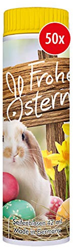 PUSTEFIX Seifenblasen Set I 50 x Klassik 42ml Frohe Ostern I Bubbles Made in Germany I Oster Seifenblasen für Kinder-Geburtstag, Hochzeit, Standesamt, Polterabend I 50x42ml Vorteilspack
