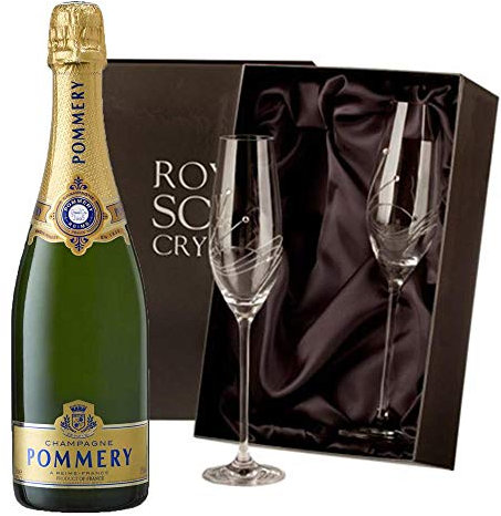 Pommery Grand Cru Vintage Champagne with 2 Royal Scot Diamante Flutes 75cl 12.5% abv