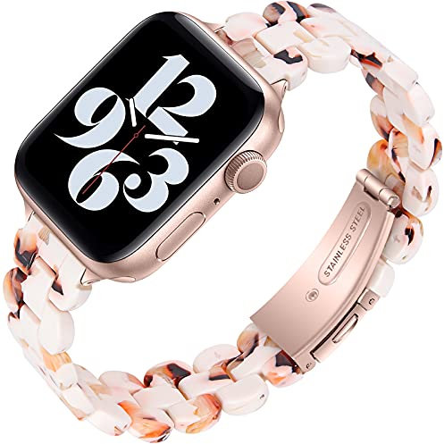 NINKI Bracelet de luxe compatible en résine pour Apple Watch 41 mm, 38 mm, 40 mm, bracelet fin en résine pour Apple Watch Series 8, 7, 6/5/4/3 SE (Nougat)
