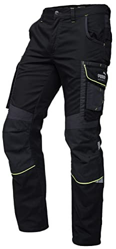 PUMA Workwear Precision X - Arbeitshose Herren - Premium Arbeitskleidung mit vielen Taschen und verstärkten Kniepartien - Funktionshose mit Stretch für Handwerk und Baugewerbe - Schwarz/Neon - 48