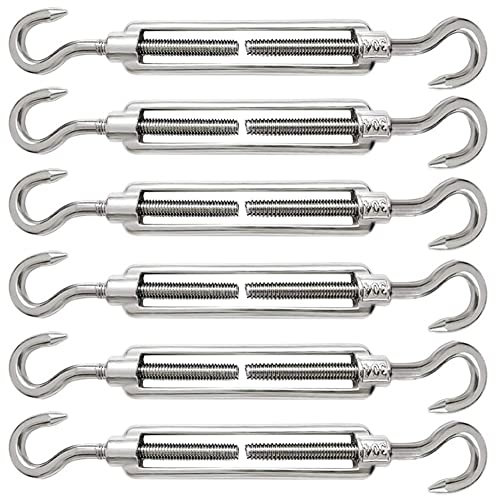 6 Stück M5 Seilspanner Edelstahl 304 Spannschloss Drahtspanner Verstellbare Spannschloss Haken und Haken für Gespannte Seil zu Verschärfen und Elastischen Effekt Regulieren Seilzubehör