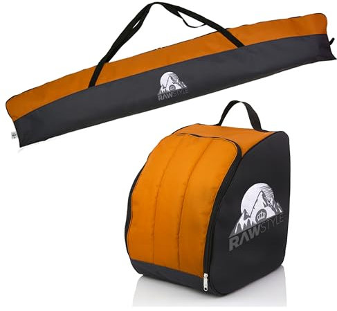 Rawstyle Skitasche Ski-Schuh-Tasche Set, SKI-Tasche, 160cm oder 180cm, wasserdicht, Ski Bag, Ski Cover, Wintersport, Kombi (schwarz-orange, Set 180cm)