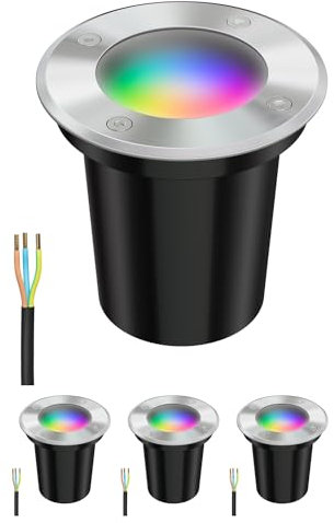 ledscom.de 4 Stück Bodeneinbauleuchte BOLI für außen, IP67, edelstahl, gefrostet, rund, 108mm Ø inkl. LED RGB Lampe, smart 473lm