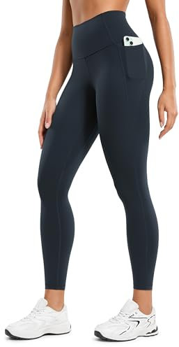 CRZ YOGA Butterluxe Damen High Waist Sport Leggings Blickdicht Soft Yoga Hosen Gym Workout Leggins mit Tasche - 64cm Echte Marine 36