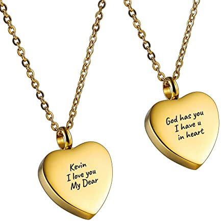 OTXIXTO Personalisierte Urnen Halskette mit Herz Edelstahl Anhänger Gravur Name Individuelles Geschenk für Männer Frauen Haustier Trichter Set Gold