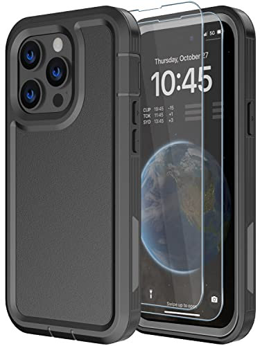 CASELIVE for iPhone 14 Pro Case, [Shockproof] [Drop-proof] [with 2 Tempered Glass Screen Protector] Heavy Duty Protection Phone Case Cover for Apple iPhone 14 Pro 6.1 inch (Black)