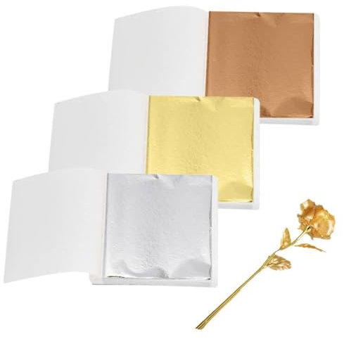 Blattgold, Blattgold zum Basteln, Goldpapier zum Basteln, Goldflocken, Goldfolie, Blattmetall, Blattgold Acrylmalerei, Goldblatt, Goldfolie zum Basteln, Blattmetall Gold, Goldblatt Basteln(300PCS,8cm)