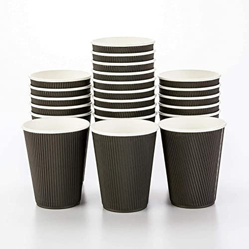 HOT BARGAINS Triple Wall Black Paper Coffee Cups, 12oz/360ml Disposable Ripple Cups, Pack of 200