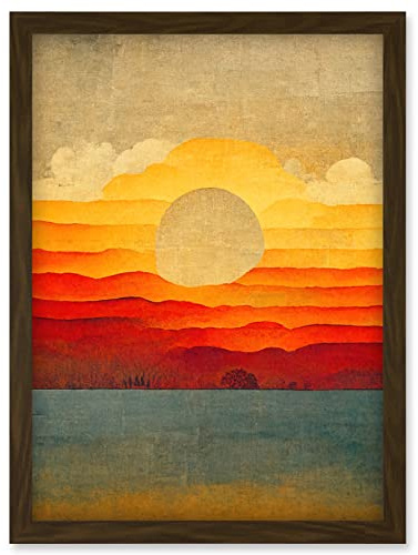 Doppelganger33 LTD Modern Abstract Sunset Seascape Painting Artwork Framed Wall Art Print A4