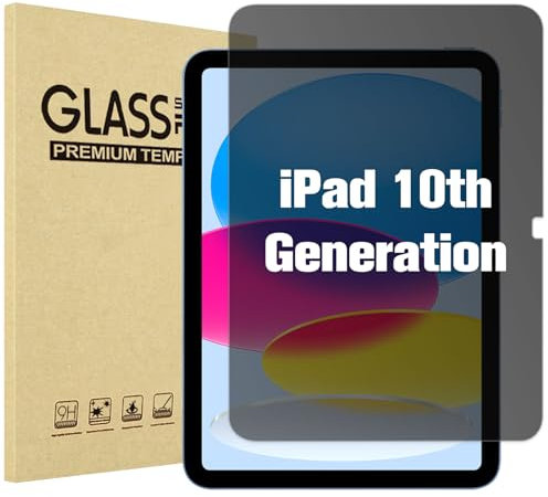 ProCase Sichtschutz für iPad 10. Generation 10,9 Zoll 2022, Panzer Schutz Glas Folie Displayschutz Anti-Spy Schutzfolie für iPad 10.9 10th Gen 2022 A2696/A2757/A2777-1 Stück