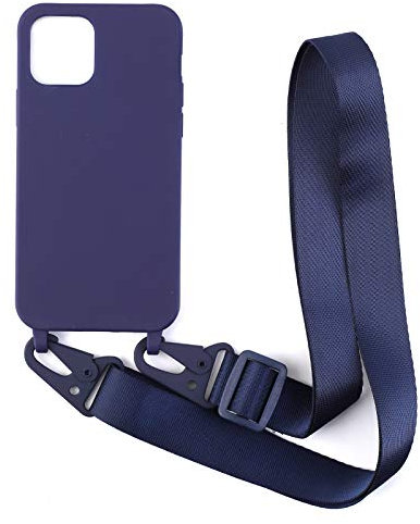 PuYu Zhe Compatible iPhone 12 Pro Max Crossbody Silicone Soft Matte Case, TPU Shell Adjustable Neck Cord Strap, Shockproof Lanyard Case - Dark Blue