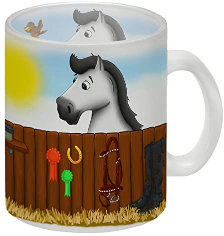 Glas Tasse mit weißes Pferd Motiv
