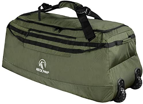 REDCAMP 140L Extra Große Reisetasche mit Rollen, Faltbare 2-Rad Trolley Sporttasche Reisetasche mit Rädern Weichgepäck,Grün