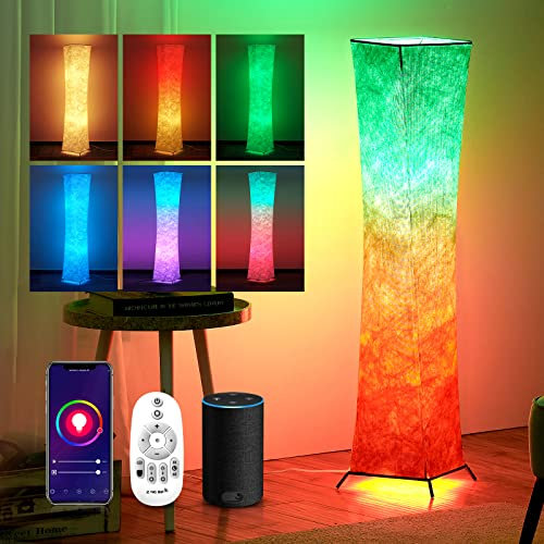 chiphy Stehlampe, 99cm Dimmbare Stehlampe, 7 farbwechselnde LED-Lichter und weißer Stoffschirm, Fernbedienung, moderne Lampe für Schlafzimmer, Wohnzimmer, Kinderzimmer und Spielzimmer