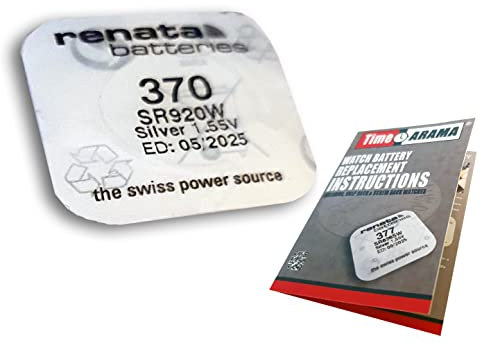 TimeArama® Renata Silver Oxide Watch Battery 370 (SR920W) with Fitting Instructions