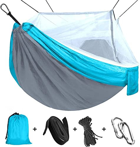 XCC GCX- Bewegliche im Freien Hängematte Fallschirm Stoff Hängematten for Backpacking Reise Camping, Doppelzimmer Einzel Garten Hängematten Sicherheit (Color : Gray/SkyBlue)