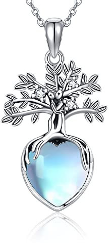 VENACOLY Tree of Life Necklace Sterling Silver Pendant Moonstone Jewelry for Women Mum