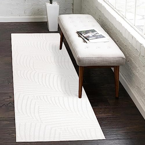 carpet city Teppich Flur 80x300 cm - Weiß - Kurzflor, 3D-Effekt, Glanzgarn - Geo-Muster, Floral - Moderner Teppich-Läufer Schlafzimmer, Wohnzimmer, Esszimmer