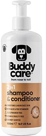 2in1 Hund Shampoo und Conditioner von Buddycare (500ml) - Praktisches Hundeshampoo langhaar und welpen Shampoo Mit Aloe Vera und Pro-Vitamin B5