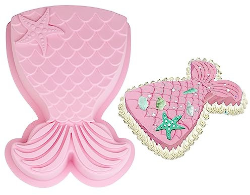 Molde de Pastel de Sirena,Silicona Molde de Torta de Sirena,Antiadherentes Molde de Pastel Grande,Molde para Hornear Sirena,Molde de Silicona Molde de Torta para Tartas,Pudín,Mousse,Chocolate,Rosa
