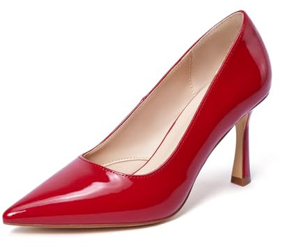 GENSHUO Tacco Alto 10 cm Punta Affilata Eleganza e Comfort Scarpe Classiche in Vernice e Glitter per Matrimoni Lavoro, Rosso, 40 EU