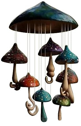 Pilz-Campanula handgemachte Kunst, Harz-Pilz-Windspiel, bunte Pilze für Outdoor-Indoor-Dekor Balkon Garten Dekoration Urlaub Geburtstags geschenk