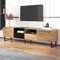 Sweiko Meuble TV moderne en bois massif avec design noir et bois, meuble TV avec 2 portes et 2 tiroirs, meuble TV pour salon et chambre à coucher