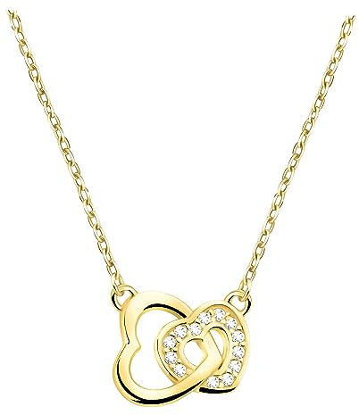 SOFIA MILANI - Damen Halskette 925 Silber - vergoldet/golden - mit Zirkonia Steinen - Doppeltes Herz Anhänger - N0665