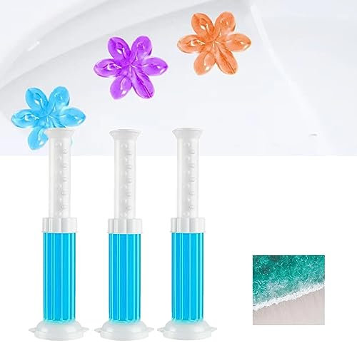 Toilettengel-Stempel, 3er-Pack/36 Toilettenstempel, Toilettenschüssel-Stempelgel, Toilettengel-Nachfüllungen, Toiletten-Refresh-Blumenduftgel, inklusive Spender und Gel, hält eineinhalb Monate