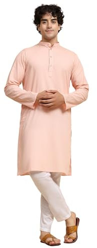 SKAVIJ Kurta Pigiama Yoga Tunica Uomo abbigliamento indiano Rosa L