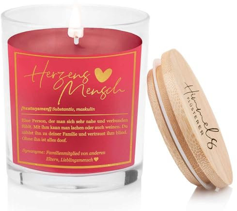 Himmelsflüsterer - Duftkerze im Glas - Geschenke für Frauen | rot | Bratapfel Duft | Handgemacht | 100% Sojawachs | 200 g Wachs | bis zu 50h lange Brenndauer | Geschenke für Herzensmensch