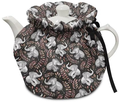 Poceacles Elephant Leaf Print Dust Cover for Tea Pots Tea Cosy Insulated Breakfast Warmer Tea Kettle Cover Washable Tea Pot Cloth Cover for Kitchen Home Tabletop