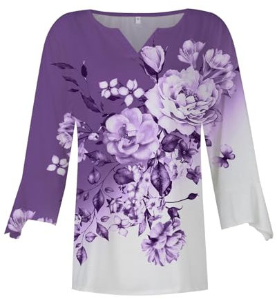 Sexy Ohrringe Damen Frauen Casual Langarm Baumwolle Solide Lose Taschen T Shirt Blusen Tops Bluse Asymmetrisch Damen Schwarz (Purple, XXXL)