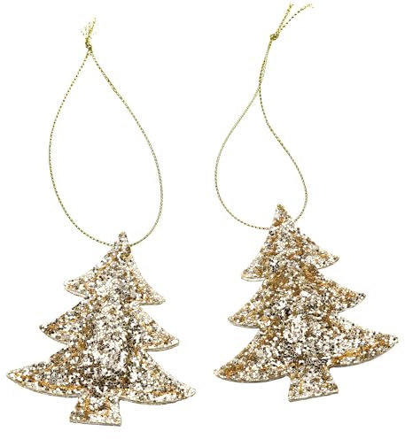Oblique Unique® 2er Set Anhänger Weihnachten Winter Glitzer Aufhänger Deko für Advent Weihnachtsdeko Baumschmuck Fensteranhänger (Tannenbäume - Gold)