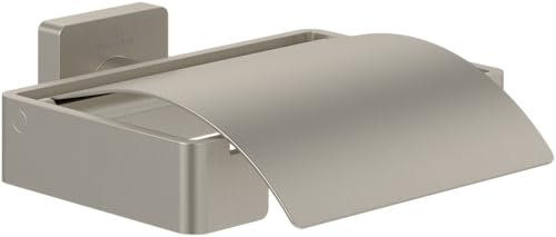 Villeroy & Boch Elements - Striking Toilettenpapierhalter mit Deckel, Klopapierhalter für Wandmontage, Klorollenhalter aus Messing, WC-Papierhalter eckig, Brushed Nickel Matt