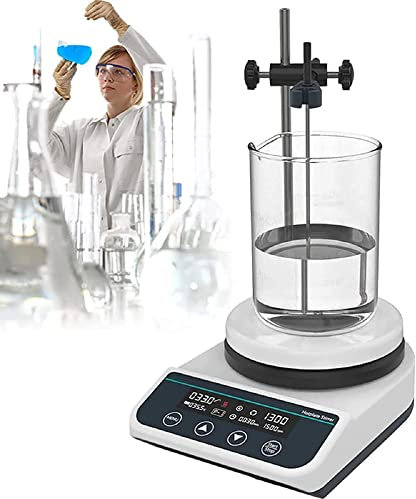 Plaque chauffante d'agitateur magnétique, agitateurs de Plaque chauffante de Laboratoire 2L 400W avec Barre d'agitation/Support/thermomètre, 50-1500 TR/Min, pour équipement de labo