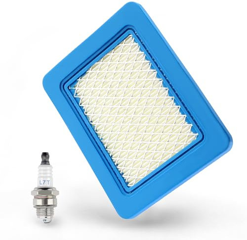 VooGenzek 1 Stück Luftfilter Rasenmäher und 1 Stück L7T Zündkerzen, 491588S Rasenmäher Luftfilter Ersatz, Rasenmäher Zündkerzen, Kompatibel mit Briggs & Stratton 491588 491588S 4915885 399959