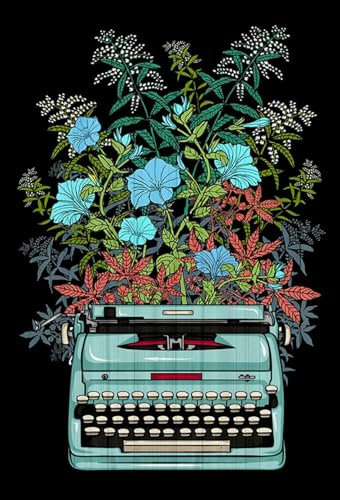 kisoyo Metall-Blechschild im Vintage-Stil, Schriftsteller, Schreibmaschine und Blumen, Poster, Schreibmaschine, Wanddekoration, lustiges Vintage-Eisengemälde, Zuhause, Schlafzimmer, Badezimmer,