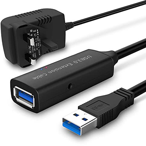 RSHTECH USB 3.0 Extension Cable 15m/50ft, USB A Male to A Female Extension Lead with Signal Booster & 5V Power Supply, USB 3 Active Extension Cable for Printer, Scanner, Antenna, Camera and more