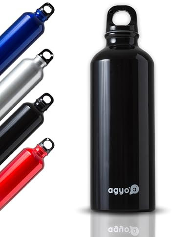 IPEA Gourde NON Isotherme Ultra Légère en Aluminium – 500 ml – Bouteille d’Eau Non Thermique en Métal pour Boissons et Sports à emporter en Voyage, Travail, Bureau, École – avec Mousqueton – Noir