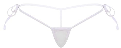 RUNQHUI Micro String Taille Basse Femme Sexy Mini Bikini G-String Ficelle sous-vêtement Bas de Maillot de Bain Type A Blanc Taille Unique