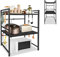 JNGLGO Mensola espandibile per microonde a 2 livelli, da cucina, con 8 ganci, per forno a microonde, per cucina, piano di lavoro, espandibile, 40-60 cm, colore nero