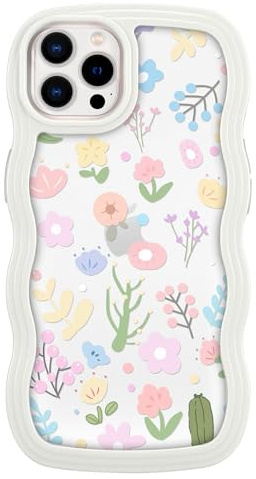 ZCDAYE Floral Case Compatible with iPhone 12 Pro Max, Aesthetic Flower Pattern Cute Curly Wavy Shape Phone Case for Women Girls,Soft TPU Shockproof Cover for iPhone 12 Max (6.7 inches),Colorful White