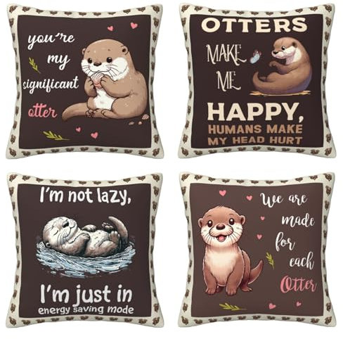 Bogosip Seeotter Dekokissenbezüge, 4er-Set, Tierdekor, Otter-Liebhaber, Kissen, Geschenke für Couch, Sofa, Zuhause, Büro, Outdoor, 45,7 x 45,7 cm