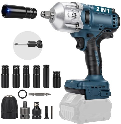 panthem Akku Schlagschrauber 1000Nm Kompatibel mit Bosch GBA 18V, 1/2 Zoll Bürstenloser Drehschlagschrauber Achlagschrauber Schraubenschlüssel mit Steckschlüssel Steckschlüsseladapter (ohne Akku)