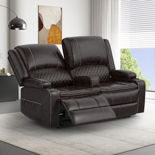 SQUEBILIFE 2-Sitzer-Sofa verstellbare 2er Couch durch halbautomatische Relaxfunktion, Relaxsessel Set mit Konsole Einbauschalenhalter, Duale USB-Anschlüsse, Seitentaschen
