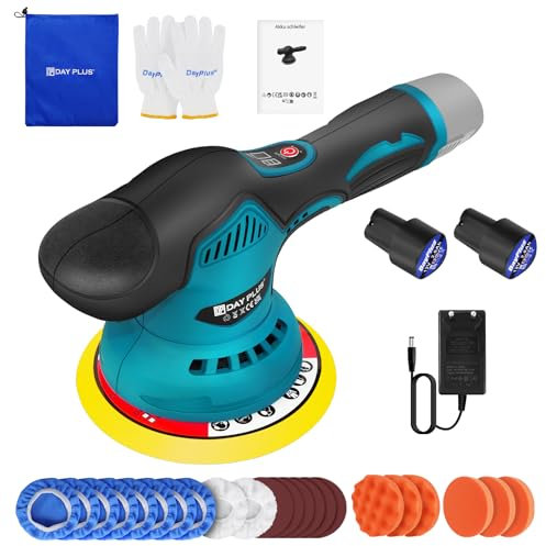 150mm Polisseuse Sans Fil avec 2 Batterie Lithium et Chargeur,Polisseuse Voiture Polisseuse Excentrique,Machine de polissage de meubles pour Polissage,Enlever la rouille,8 Vitesse Variable