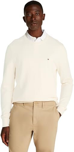 TOMMY HILFIGER Pull Homme Essential Structure Crew Neck Regular Fit, Ivoire (Ivory Petal), M